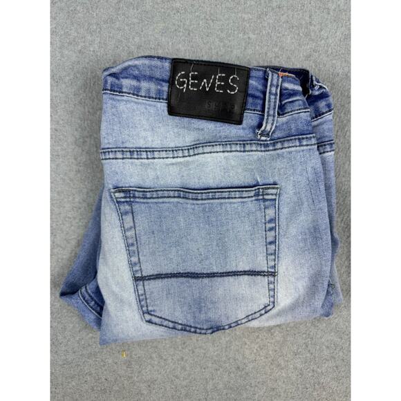 GENES Shop Bowery Slim Fit Men's Blue Jeans Light Wash Orange Stitching Sz 36x3+ - Picture 1 of 14